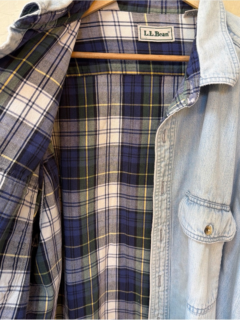 Vintage LL Bean Shirt Barn Chore Jacket Denim Flannel Lined Mens Sz XL Tall - Picture 2 of 4